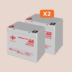 Комплект із двох акумуляторних гелевих батарей для ДБЖ 12V 90Ah (45Ah + 45Ah) 1080Wh