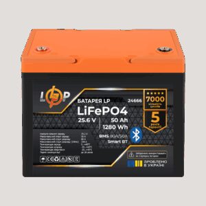 Акумулятор LP LiFePO4 25,6V - 50 Ah (1280Wh) (BMS 80A/50А) пластик Smart BT